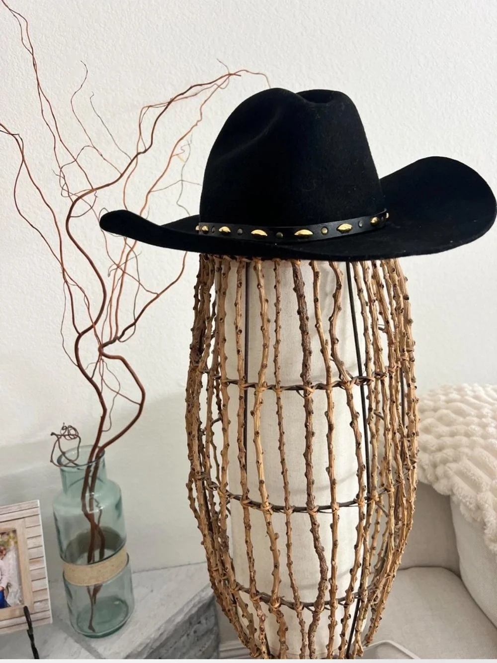 Vintage MHT Westerns Flint Black XX Fur Blend Studded Cowboy Hat Made in USA